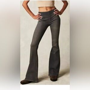 Free People Flared Bell Bottom Denim Jeans Elastic Waist Pull On Women's Size 30